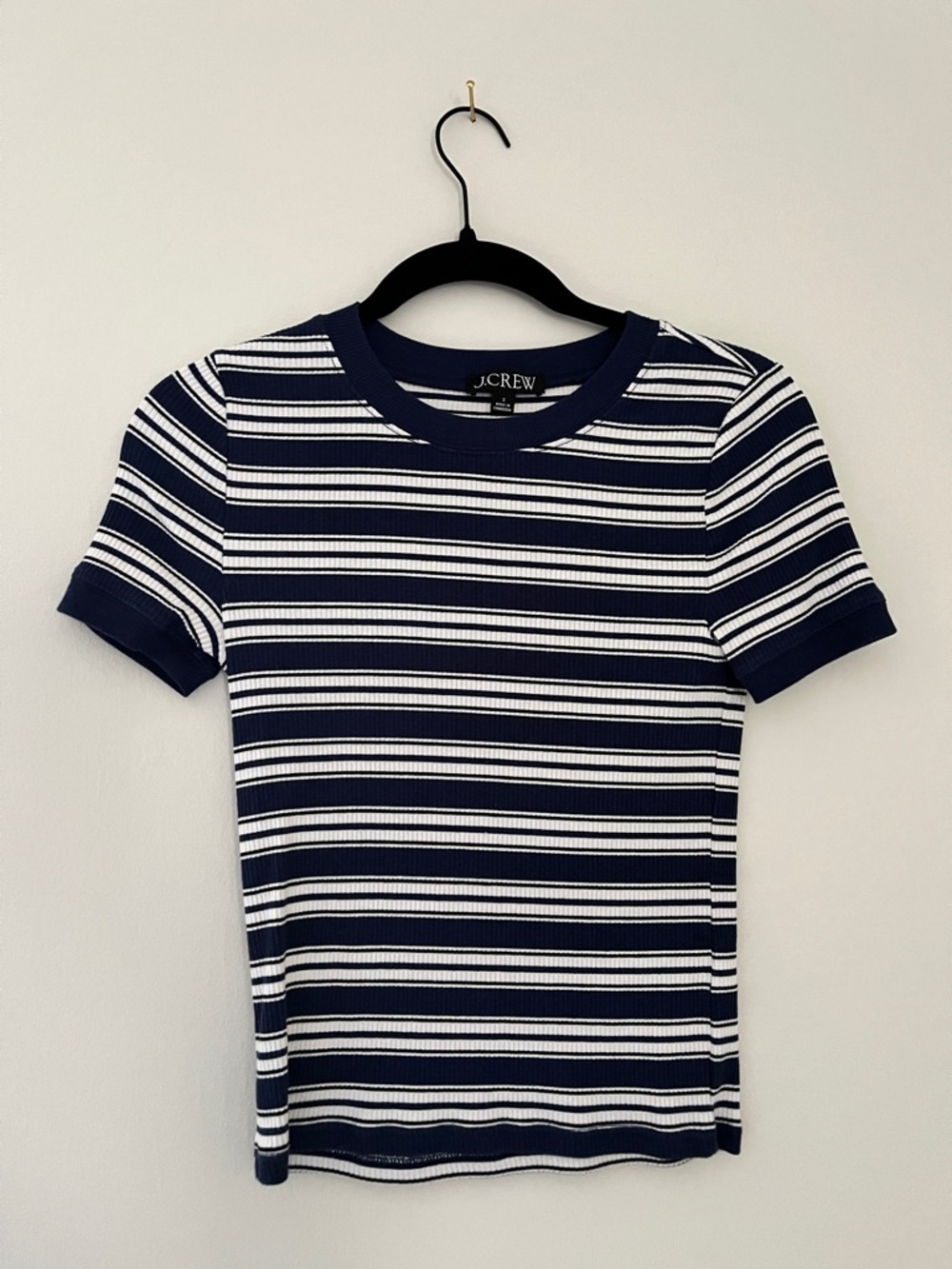 J. Crew Navy & White Striped Ribbed Short Sleeve Tee